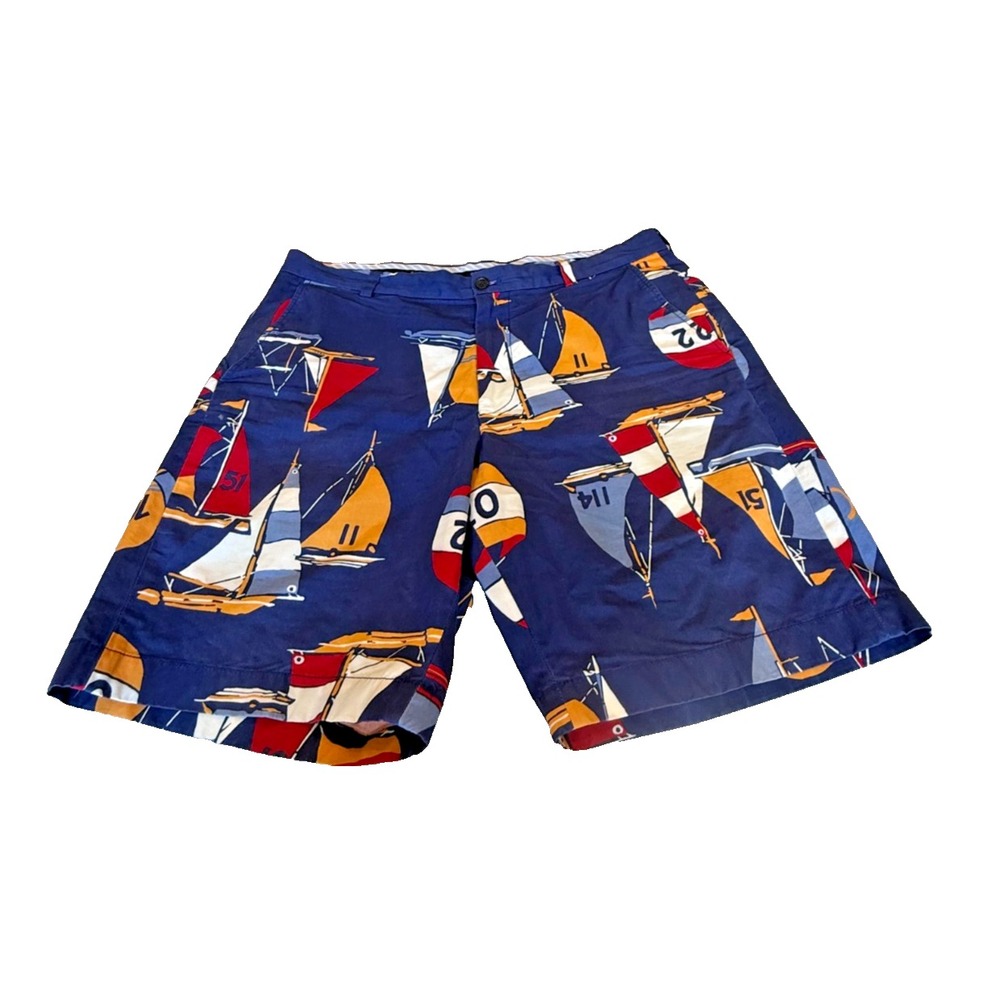 Brooks Brothers Chino Shorts Men Size W38 All Over Sailboat Print Preppy Casual